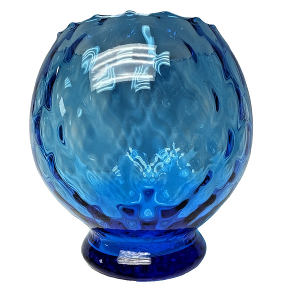 MCM Empoli Blue Diamond Optic Footed Vase Rose Bowl Blown Glass As Is - Picture 12 of 14